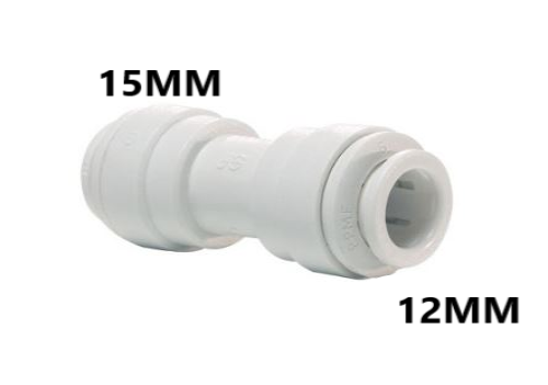 John Guest 12mm White Polypropylene Reducing Straight Connector 15mm × 12mm PPM201512W